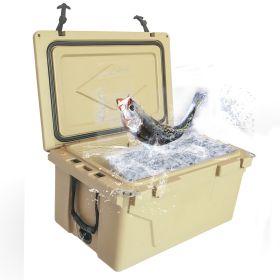 Khaki color ice cooler box 65QT camping ice chest beer box outdoor fishing cooler (Color: as Pic)